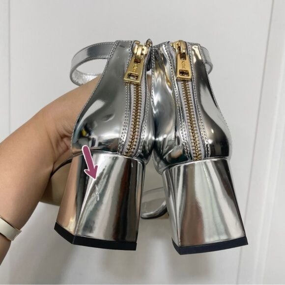 Good American Silver Block Heel Square Toe Sandals in Silver 7.5 - Picture 11 of 11